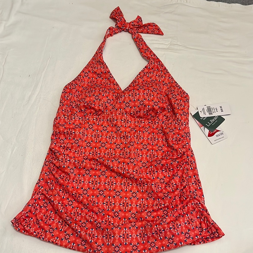 L.L Bean Coral/Red/Blue Patterned Halter Tankini Top Sz6reg